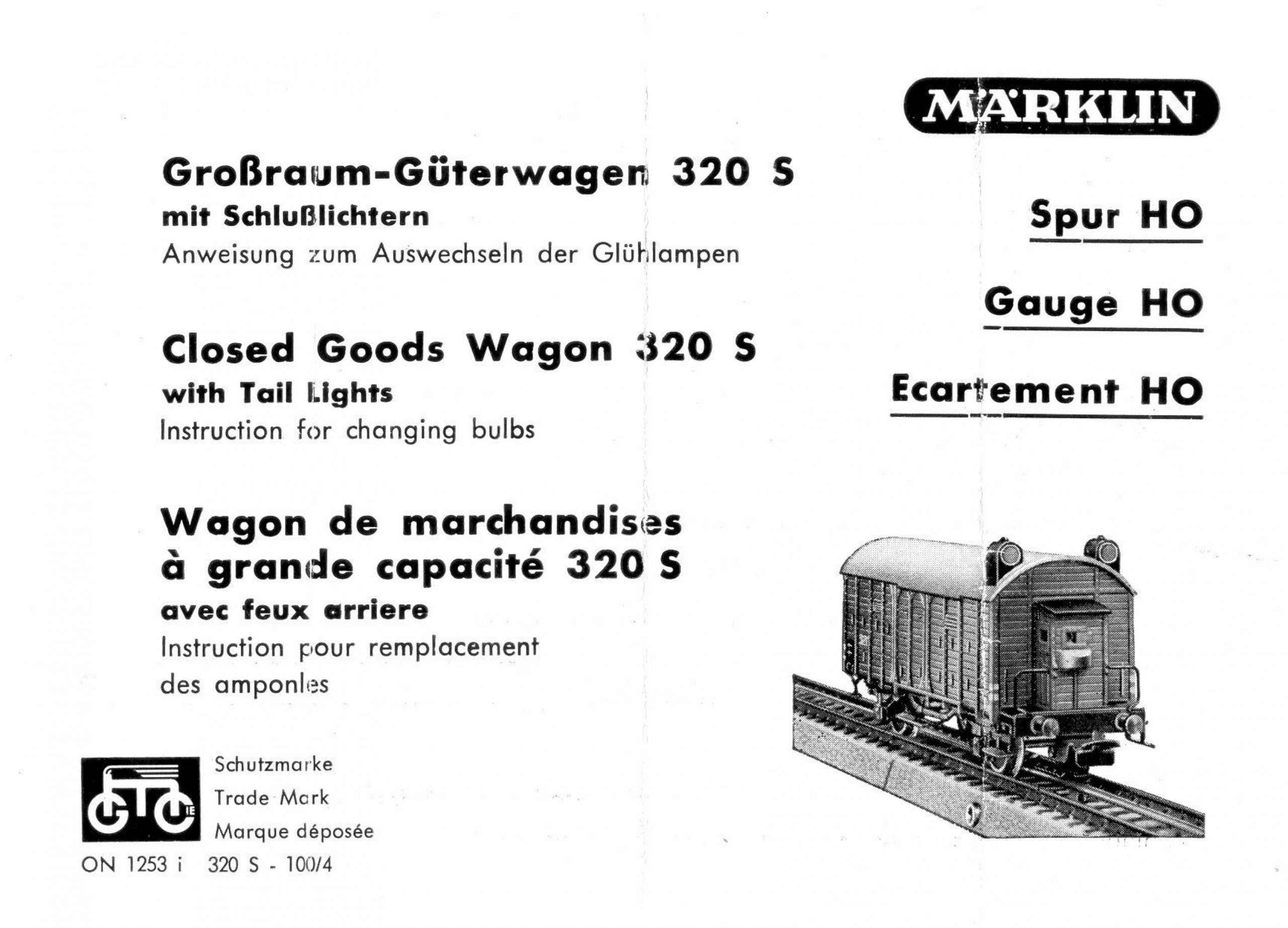 0099250 1953 – Märklin Anweisung – Grossraum-Güterzugwagen 320S mit Schlusslichtern – ON 12 53 i (Bedienungsanleitung)