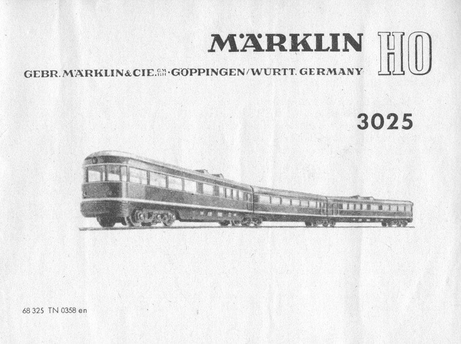 0115405 1958 – Märklin Bedienungsanleitung – Triebwagen 3025 – 68 325 TN 03 58 en (Bedienungsanleitung)