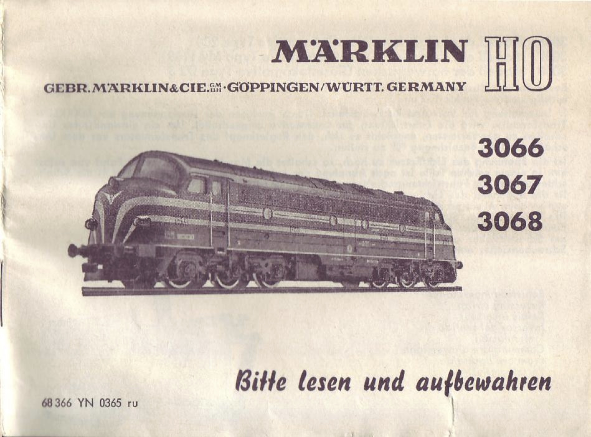 0131303 1965 – Märklin Bedienungsanleitung – 3066 Modell der belgischen Diesellokomotive Typ 204 – 68 366 YN 03 65 ru (Bedienungsanleitung)