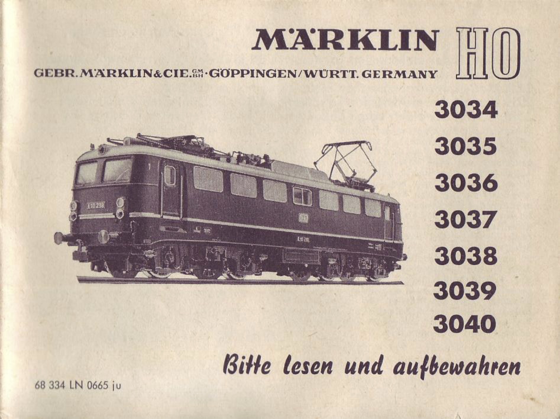 0131600 1965 – Märklin Bedienungsanleitung – 3034, 3035, 3036, 3037, 3038, 3039, 3040 – 68 334 LN 06 65 ju (Bedienungsanleitung)
