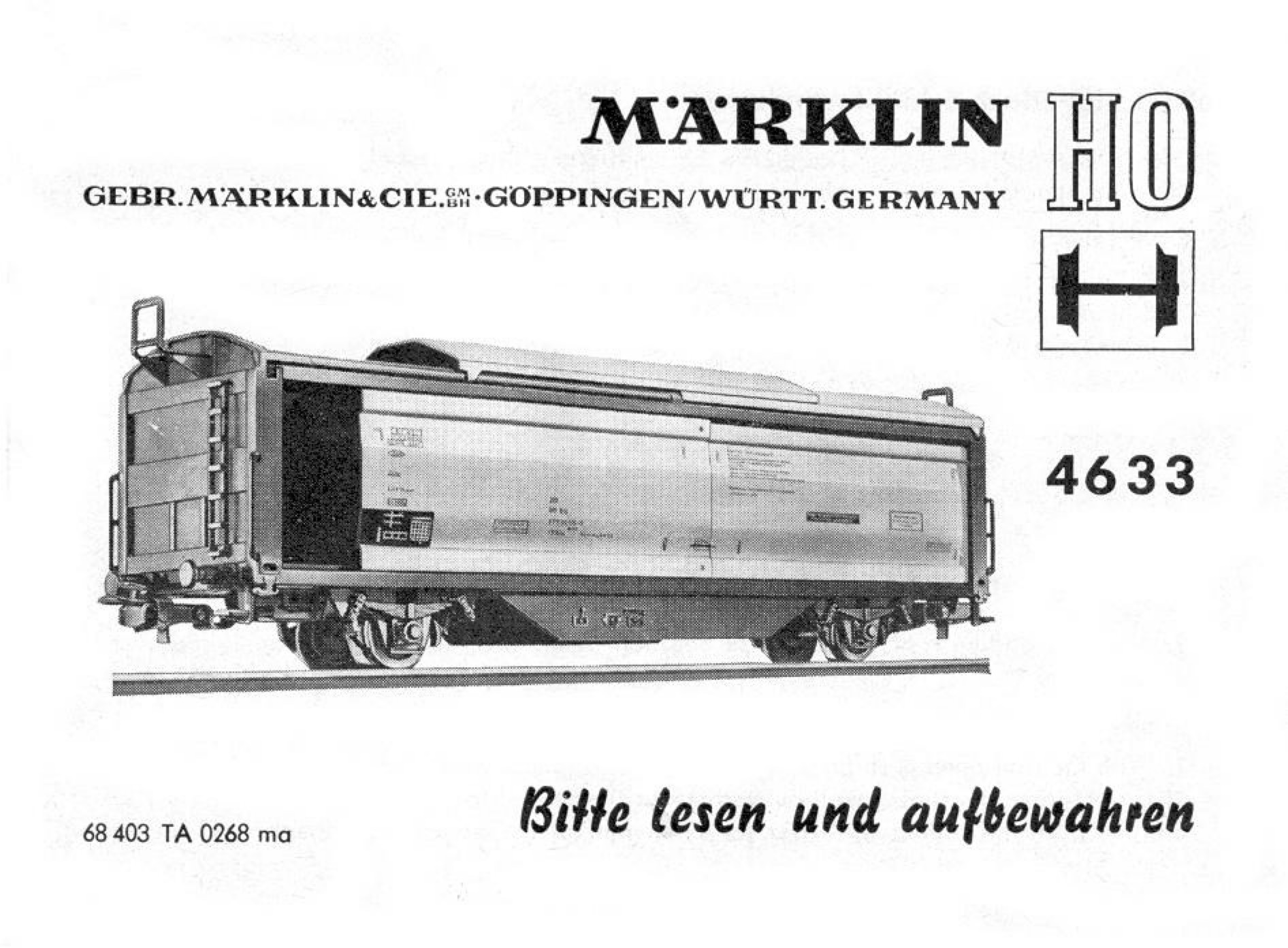 0134522 1968 – Märklin Bedienungsanleitung – 4633 Schiebedach-Schiebewandwagen – 68 403 TA 02 68 ma (Bedienungsanleitung)