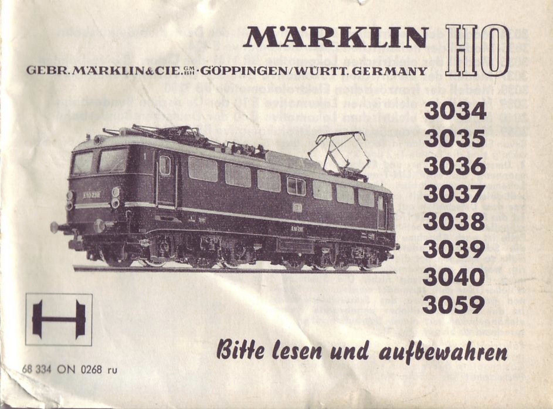 0134523 1968 – Märklin Bedienungsanleitung – 3034, 3035, 3036, 3037, 3038, 3039, 3040, 3059 – 68 334 ON 02 68 ru (Bedienungsanleitung)