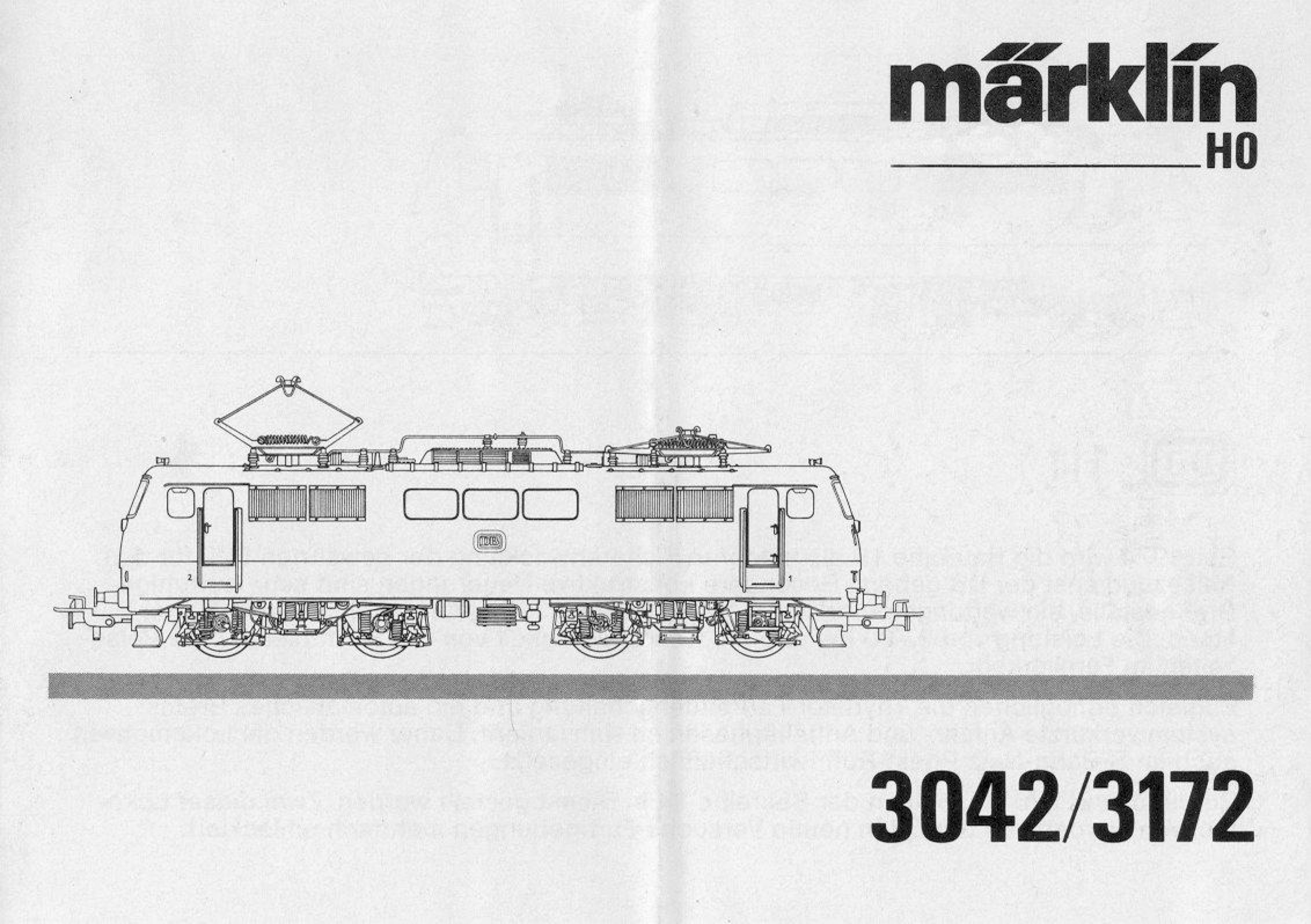 1986 : Bedienungsanleitung 3042 / 3172 0175770 1986 – Märklin Bedienungsanleitung – 3042 – 3172 DB 111 – 68 411 MA 06 86 ju (Bedienungsanleitung)