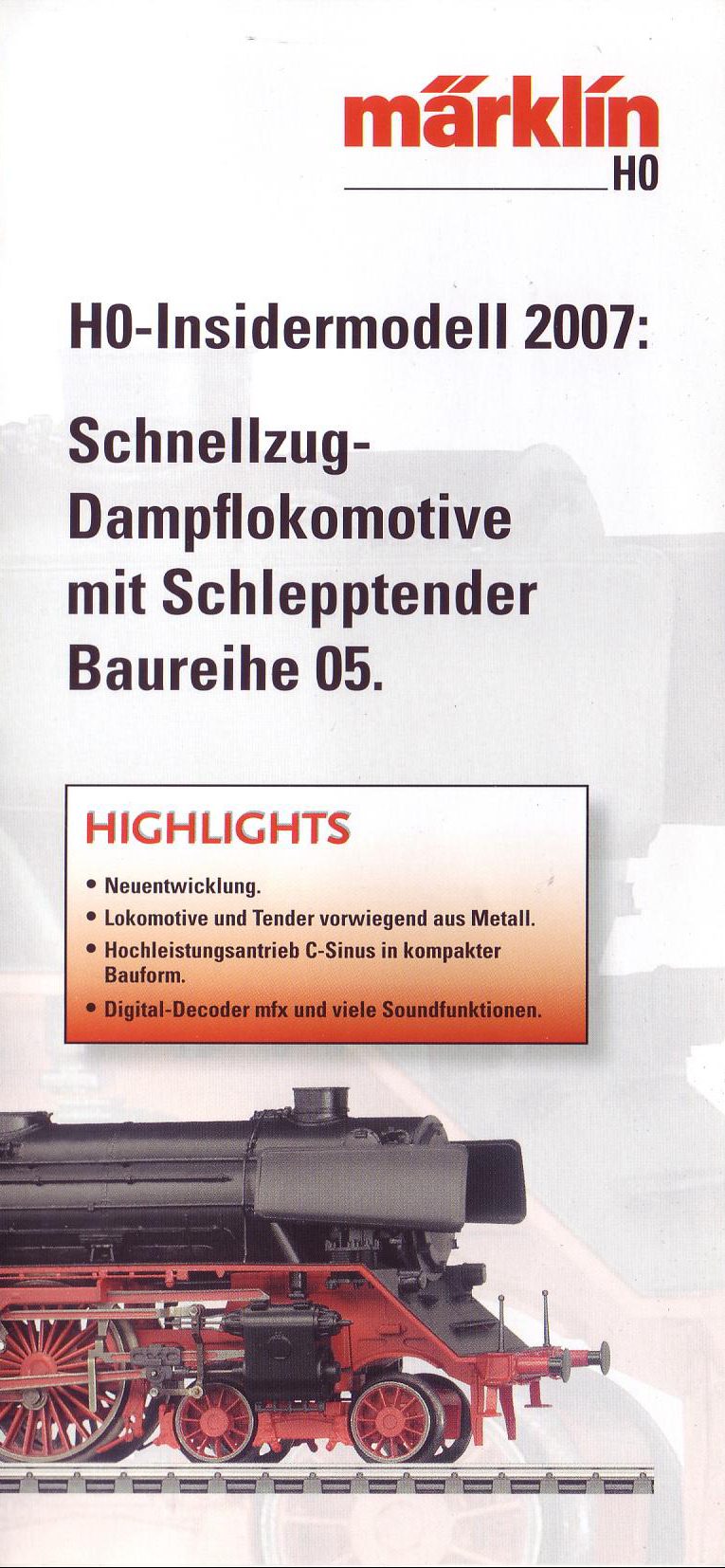 2006 Insider-Modell 2007 - Schnellzug-Dampflokomotive mit Schlepptender Baureihe 05 0277155 2006 – Märklin H0 – H0-Insider-Modell 2007 – Schnellzug-Dampflokomotive mit Schlepptender Baureihe 05 – Geen (H0)-thumbnail