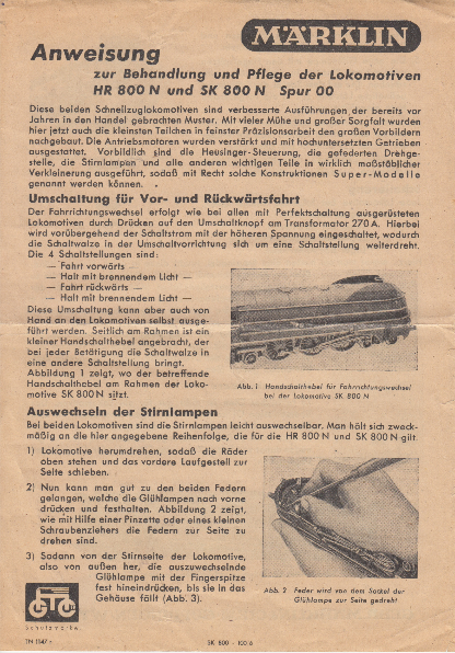 1947 : Anweisung zur Behandlung und Pflege der Lokomotiven HR 800 N und SK 800 TN 11 47 r – Anweisung zur Behandlung und Pflege der Lokomotiven HR 800 N und SK 800-thumbnail